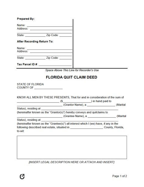 Printable Quit Claim Deed Florida