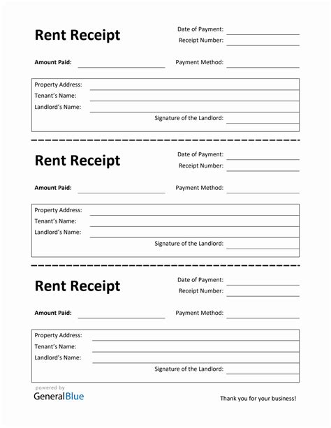 Printable Rental Receipt