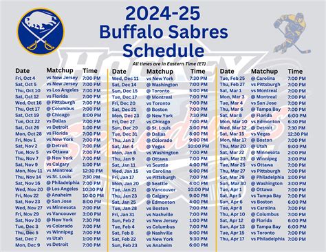 Printable Sabres Schedule 24-25