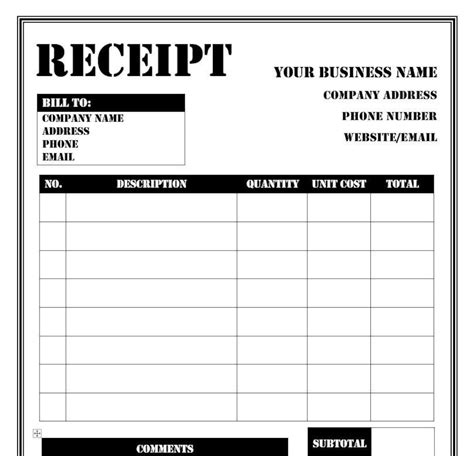 Printable Sample Receipt
