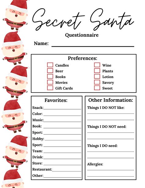 Printable Secret Santa Sheet
