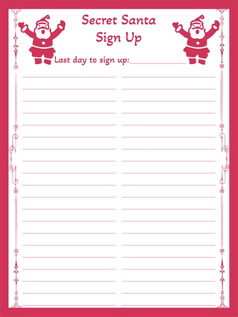 Printable Secret Santa Sign Up Template