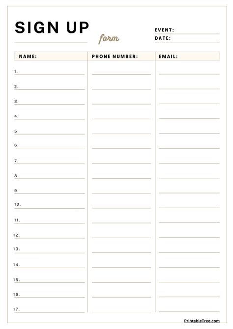 Printable Sign Up Sheet Free