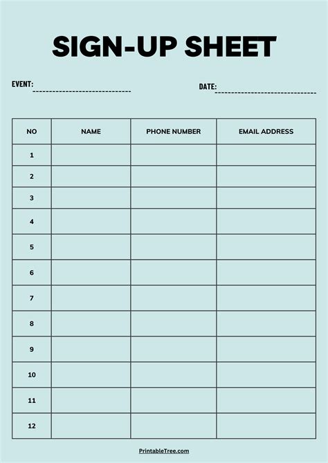 Printable Sign Up Sheets Free