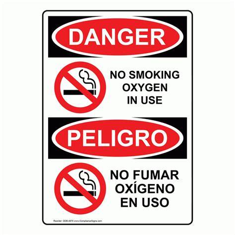 Printable Sign Warning Oxygen In Use Spanish And English