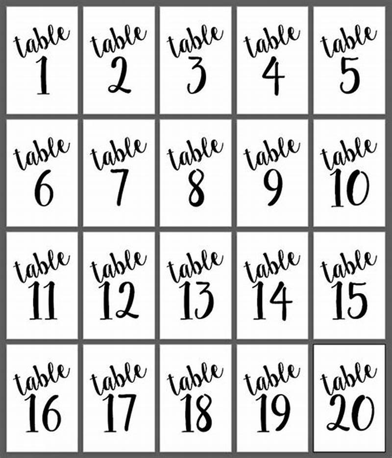 Printable Table Numbers