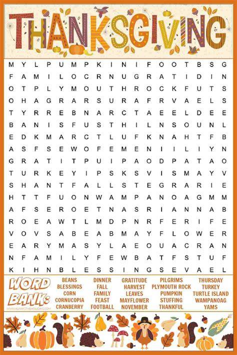 Printable Thanksgiving Word Search For Adults