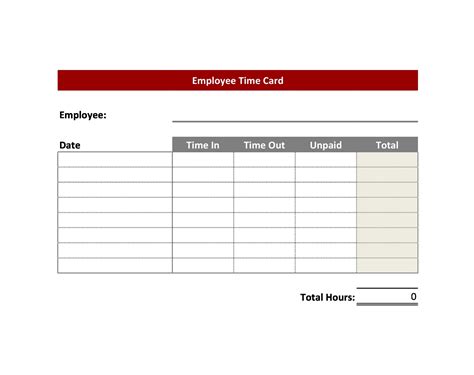 Printable Time Cards For Employees Free