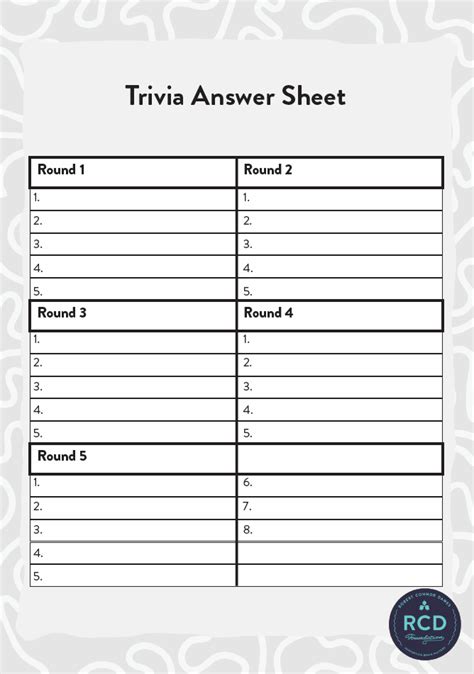 Printable Trivia Answer Sheets