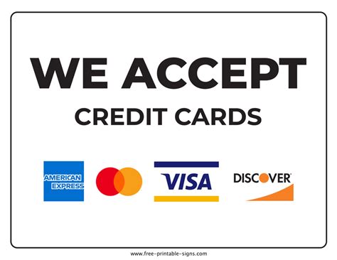 Printable We Accept Credit Cards Sign Square