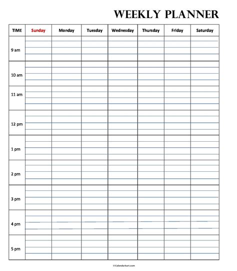 Printable Weekly Calendar By Hour