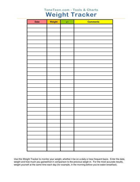 Printable Weight Chart