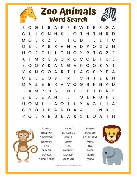 Printable Word Search Animals