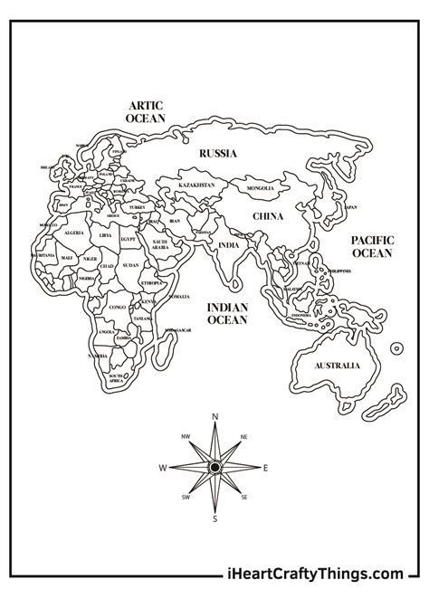 Printable World Map Coloring Page With Countries Labeled