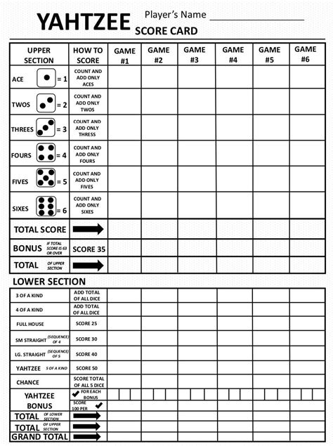 Printable Yahtzee Score Sheets Large Print