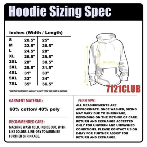 Pro Club Hoodie Size Chart