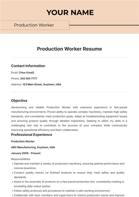 Production Resume Template