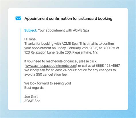Professional Appointment Confirmation Email Template