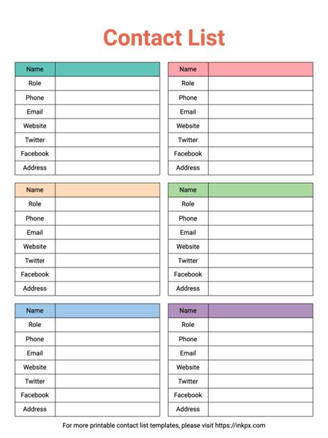 Professional Contact List Template