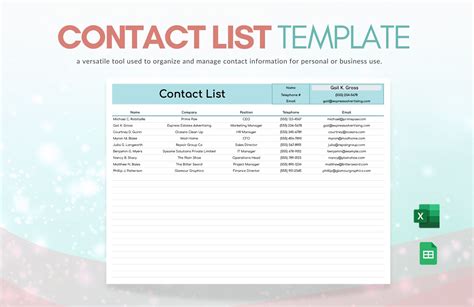 Professional Contact List Template Excel