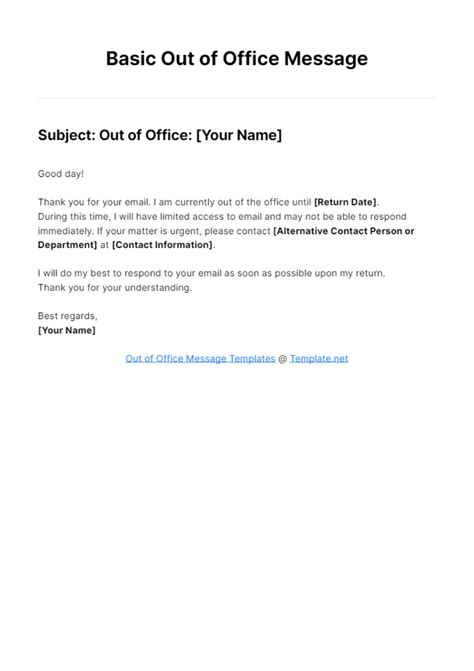 Professional Out Of Office Email Template