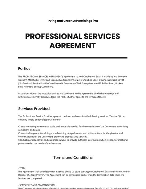 Professional Service Agreement Template