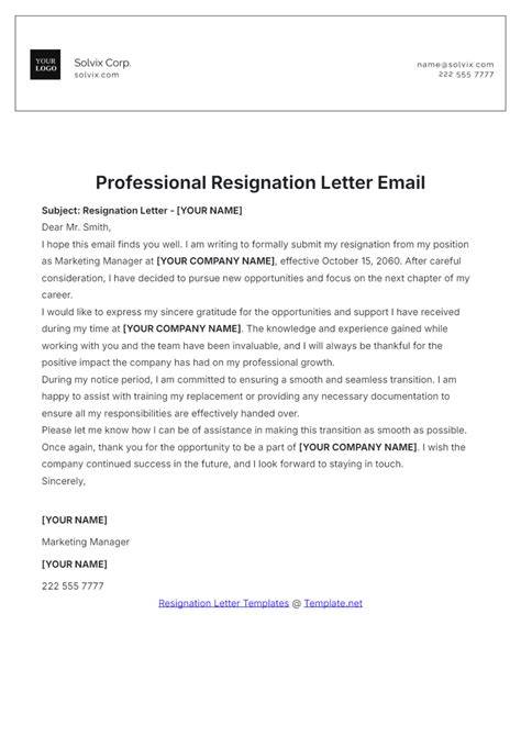 Professional resignation email