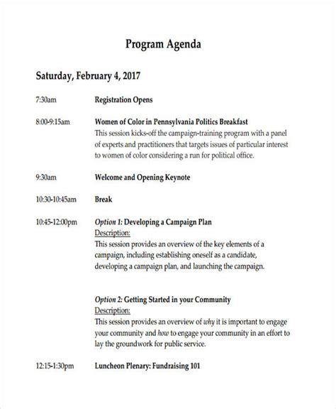 Program Agenda Template