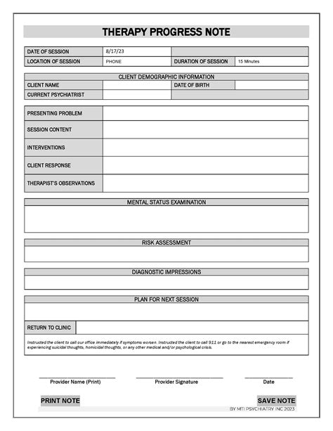 Progress Note Template Therapy