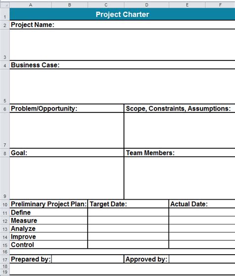 Project Charter Template Excel