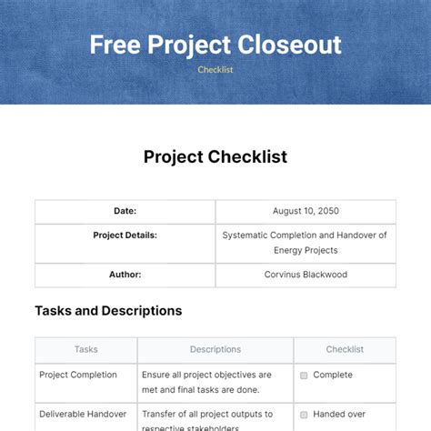 Project Closeout Template