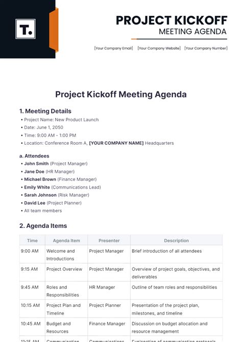 Project Kickoff Agenda Template