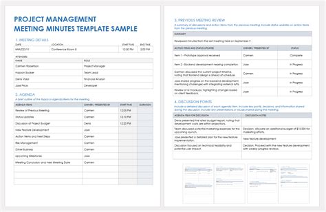 Project Management Minutes Of Meeting Template