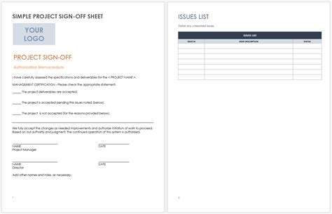 Project Sign Off Document Template