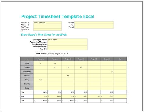 Project Timesheet Template Excel