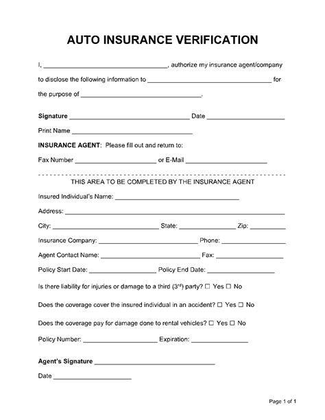Proof Of Auto Insurance Template