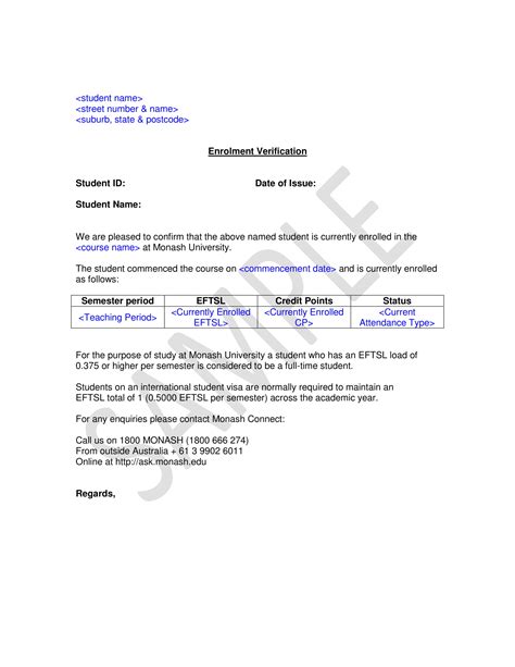 Proof Of Enrollment Template