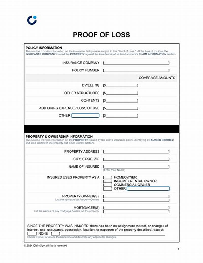 Proof Of Loss Form Example