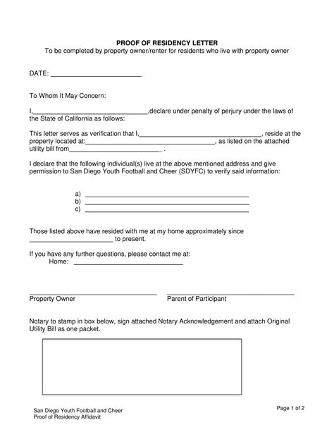 Proof Of Residency Template Free