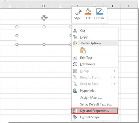 Properties Option Right Click Empty Box Excel