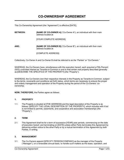 Property Co Ownership Agreement Template Free