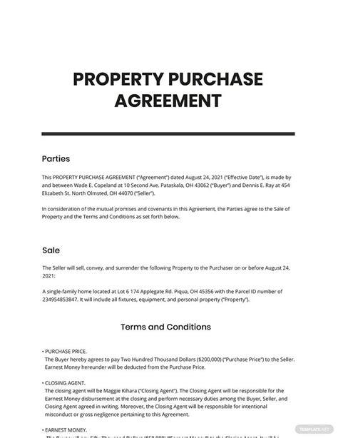 Property Purchase Agreement Template