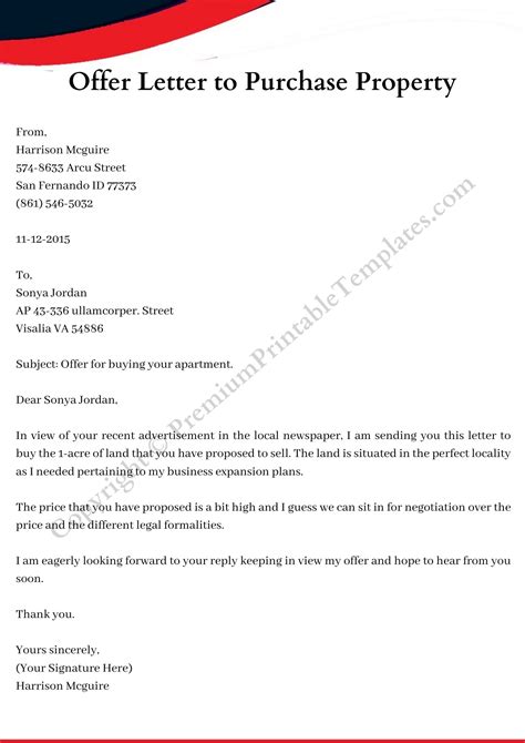 Property Purchase Offer Letter Template