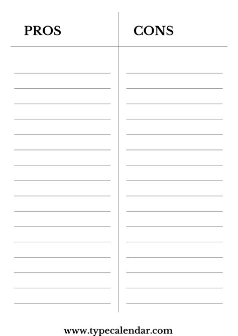Pros And Cons List Template