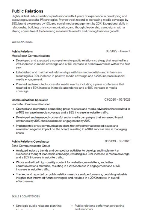 Public Relations Resume Template