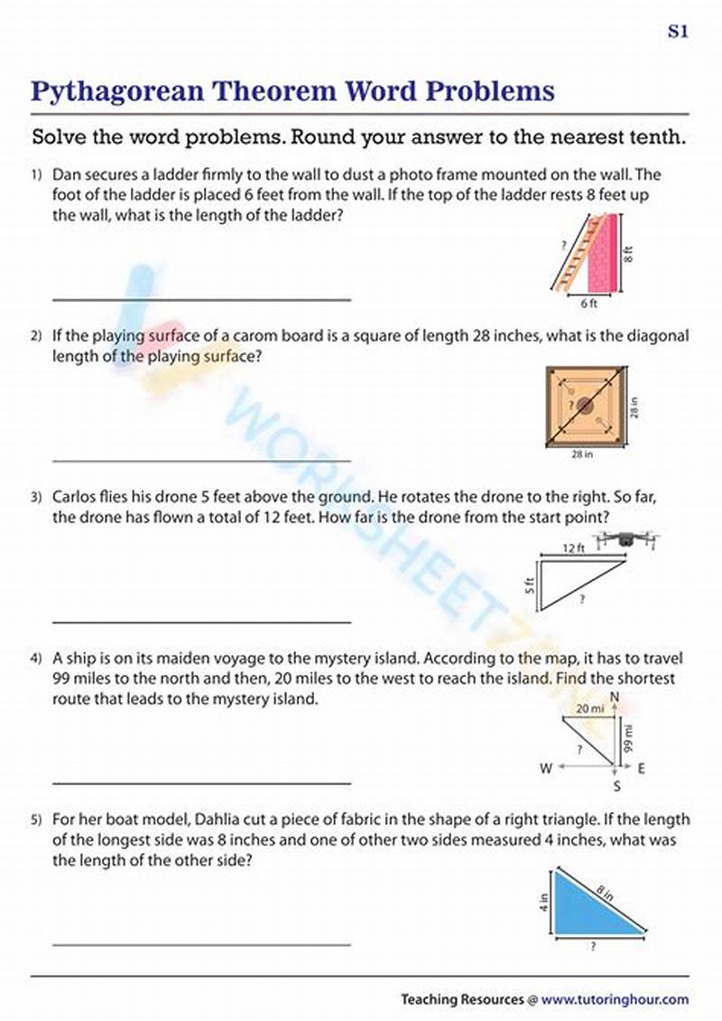 Pythagorean Theorem Word Problems Coloring Worksheet