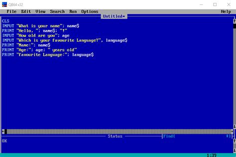QBASIC programming screen