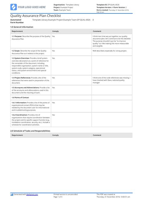 Quality Assurance Checklist Template