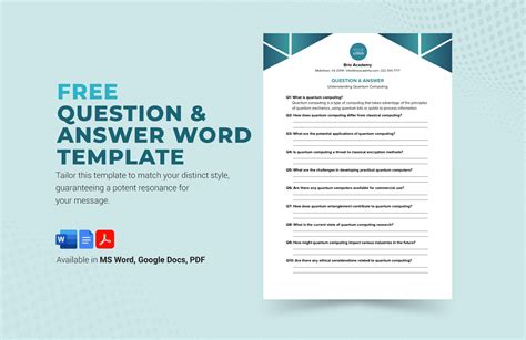 Question And Answer Word Template