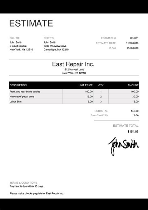 Quickbooks Estimate Template